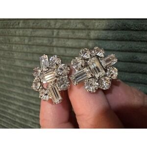 Vintage Rhinestone Cuff Links Silver Tone Cocktail Party Jewelry‎
